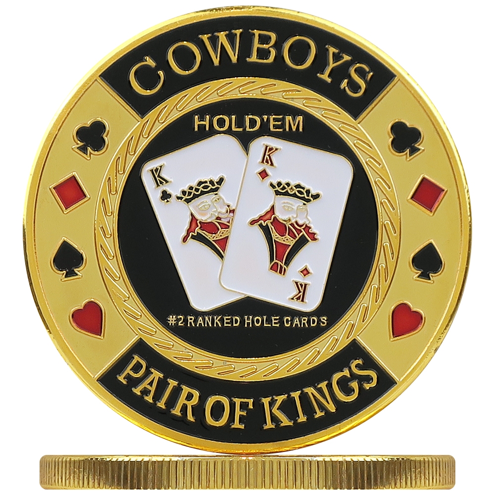 KINGS Texas Hold'em Poker Card Cover Guard Protector Gold Brass Coin COWBOYS 