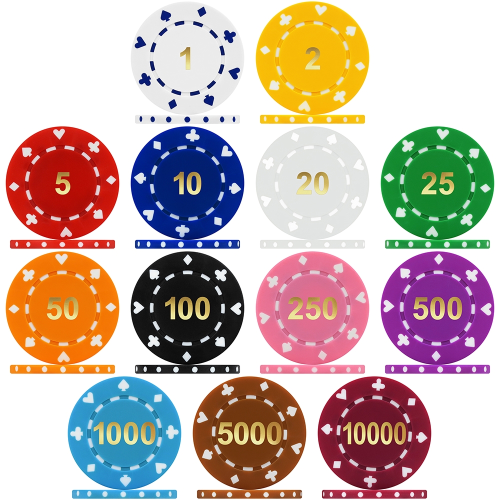 TOKENS FULL WIDTH 3 COLOUR POKER ROULETTE CASINO CHIPS SUITED DESIGNS 