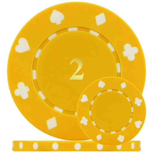 Suited Numbered Poker Chips Yellow 2 Single Sided