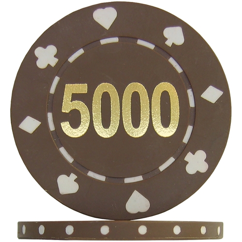 Suited Numbered Poker Chips - Brown 5000 (Roll of 25)