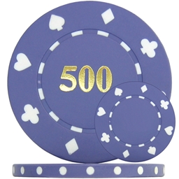 Suited Numbered Poker Chips - Purple 500 Single Side (Roll of 25)
